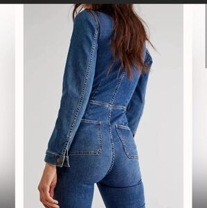 Free People Blue Denim Jumpsuite